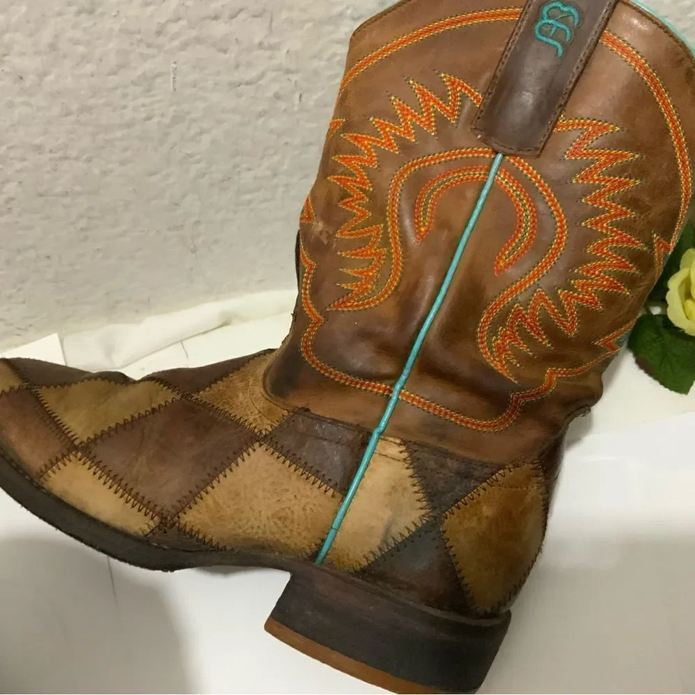 Anderson Bean Crazy Train Western Boots Patchwork 1053 Youth/Kids Size 12